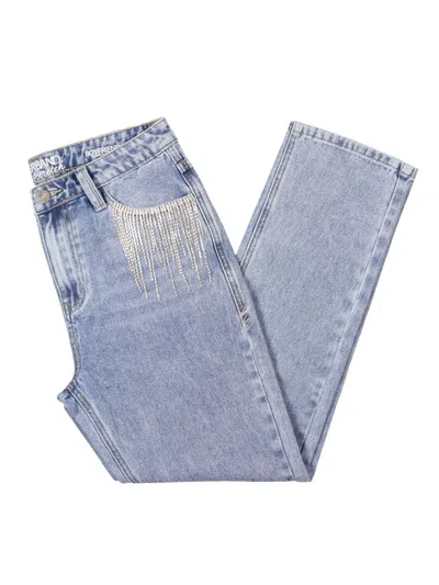 Rubberband Jeans Womens High Rise Embellished Boyfriend Jeans In Blue