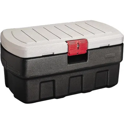 Rubbermaid 35 Gal Action Packer Heavy Duty Storage Tote With Lockable Lid In Black