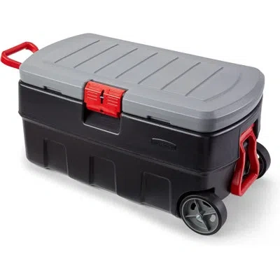 Rubbermaid 35 Gal Wheeled Action Packer Heavy Duty Storage Tote With Lockable Lid In Black