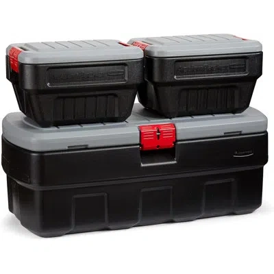 Rubbermaid Actionpacker Storage Bins, 48 & 8 Gallon, 3 Pack, Lockable In Black