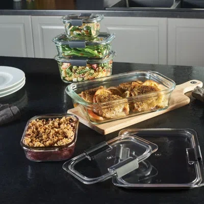 Rubbermaid Brilliance Glass Food Storage Containers, 10-piece Set In Black;clear
