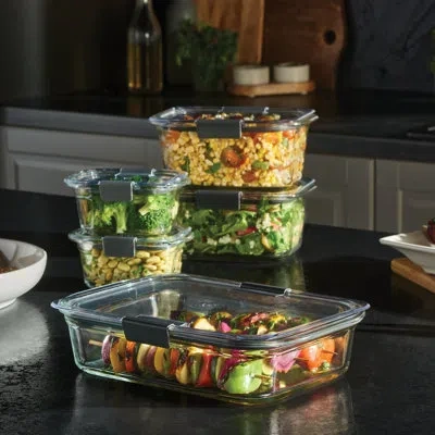 Rubbermaid Brilliance Glass Food Storage Containers With Lids, 4.7 Cup, 3 Pack (6 Pieces Total) In Gray