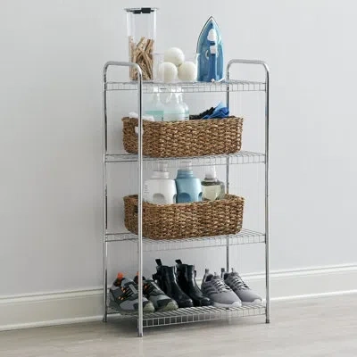 Rubbermaid Freestanding 4-tier Multipurpose Wire Shelving Unit, Satin Nickel