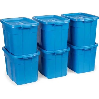 Rubbermaid Roughneck 18 Gal Storage Bins With Lids, 6-pack Heritage Blue