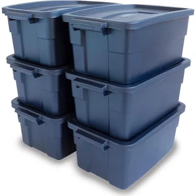 Rubbermaid Roughneck 3 Gal Storage Bins With Lids, 6-pack Dark Indigo Metallic In Blue