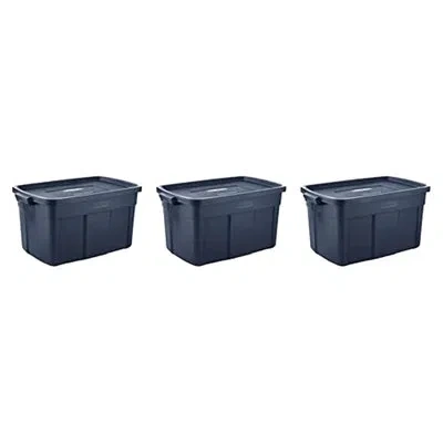 Rubbermaid Roughneck 31 Gal Storage Bins With Lids, 3-pack, Dark Indigo Metallic In Blue
