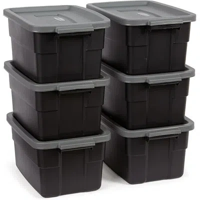 Rubbermaid Roughneck Storage Totes, 3 Gallon, 6 Pack, Black/grey
