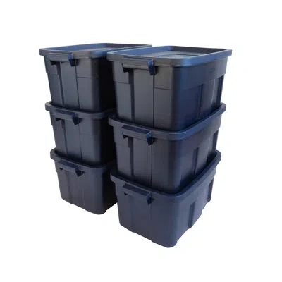 Rubbermaid Roughneck Storage Totes With Lids In Blue;dark Indigo Metallic