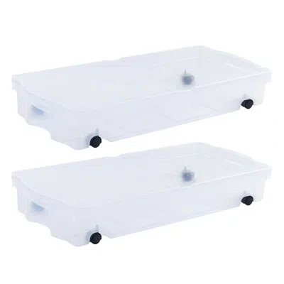 Rubbermaid Under Bed Wheeled Storage Box, 2-pack, Plastic Containers With Dual-hinged Lids And Sturdy Wheels, V In Clear