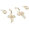 Rubi Shoes 2pk Mid Earring In Gold Plated Diamante Bows