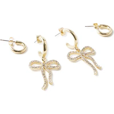 Rubi Shoes 2pk Mid Earring In Gold Plated Diamante Bows
