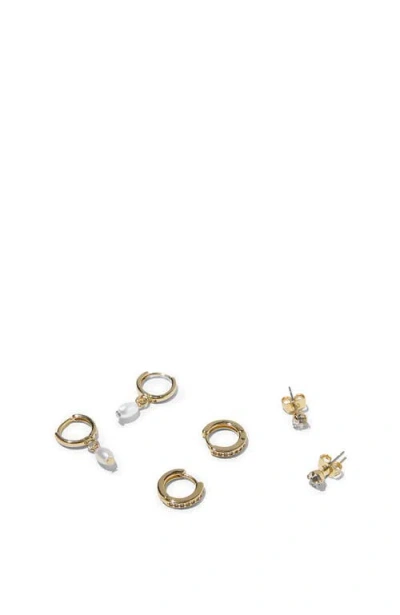 Rubi Shoes 3pk Small Earring In Up Gold Fine Pearl Diamante