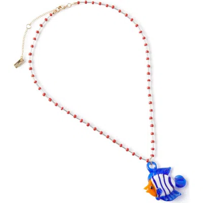 Rubi Shoes Beaded Necklace In Up Blue Red Glass Fish