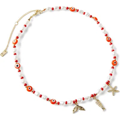 Rubi Shoes Beaded Necklace In Up Gold Multi Charm Red Evil