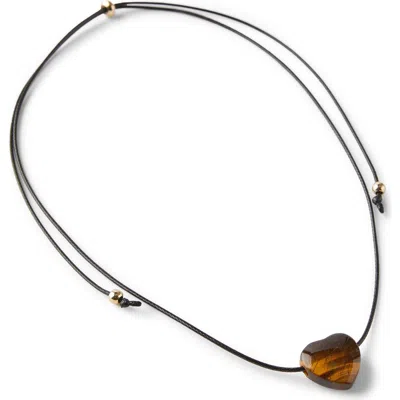 Rubi Shoes Cord Pendant Necklace In Up Tiger Eye Glass Heart