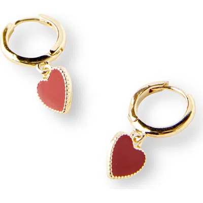 Rubi Shoes Huggie Hoop Earring In Up Red Enamel Heart