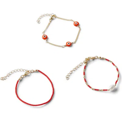 Rubi Shoes Multipack Beaded Bracelet In Up Gold Red Evil Eye Sardine