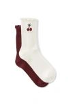 Rubi Shoes The Perfect Pair Frill Rib Crew Sock 2pk In Ecru Sour Cherry