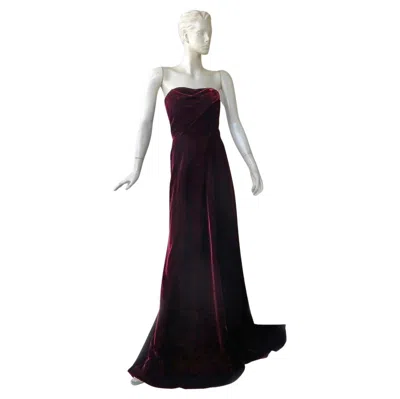Pre-owned Rubin Singer Demi Couture Wine Velvet Strapless Gown Dress In Black
