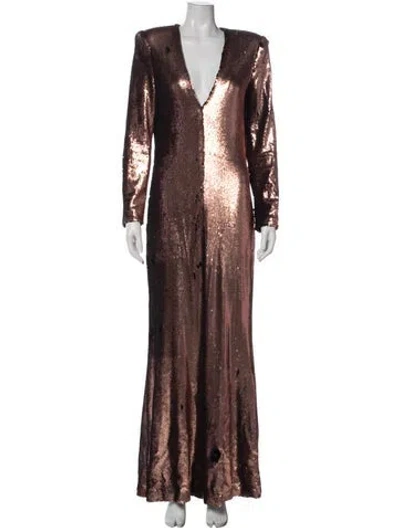 Pre-owned Rubin Singer V-neck Long Dress In Brown