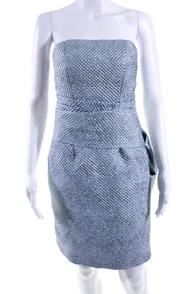 Rubin Singer Womens Back Zip Strapless Metallic Dot Brocade Dress Blue