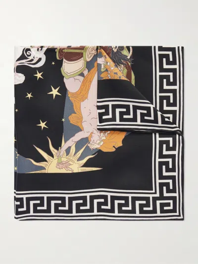 Rubinacci Apollo And Artemis Printed Silk-satin Scarf In Black