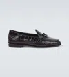 Rubinacci Bow-detail Croc-effect Leather Loafers In Black