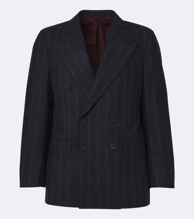 Rubinacci Chalk Stripe Virgin Wool Blazer In Blue Pinstripe