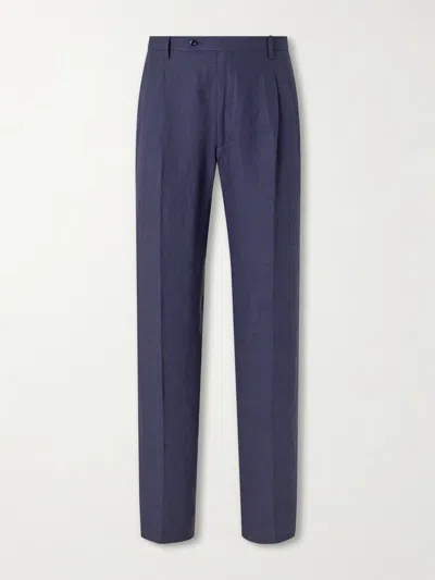 Rubinacci Ciro Straight-leg Linen Suit Trousers In Blue