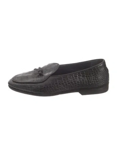 Pre-owned Rubinacci Crocodile Bow Accents Loafers In Black