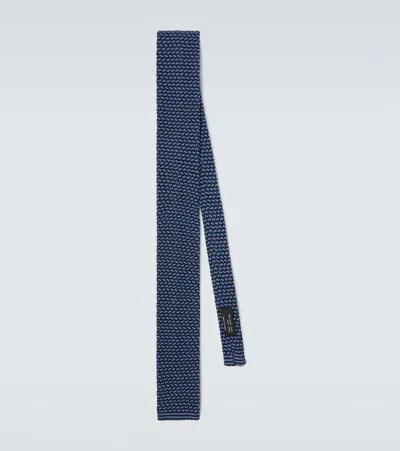 Rubinacci Knitted Silk Tie In Blue