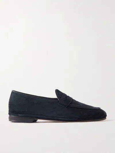 Rubinacci Leather-trimmed Suede Penny Loafers In Blue