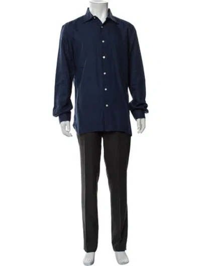 Pre-owned Rubinacci Linen Long Sleeve Dress Shirt In Blue