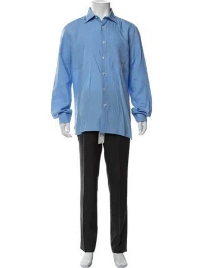 Pre-owned Rubinacci Linen Long Sleeve Dress Shirt In Blue