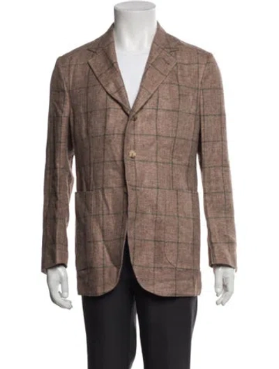 Pre-owned Rubinacci Linen Plaid Print Jacket In Brown