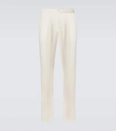 Rubinacci Linen Tapered Pants In White