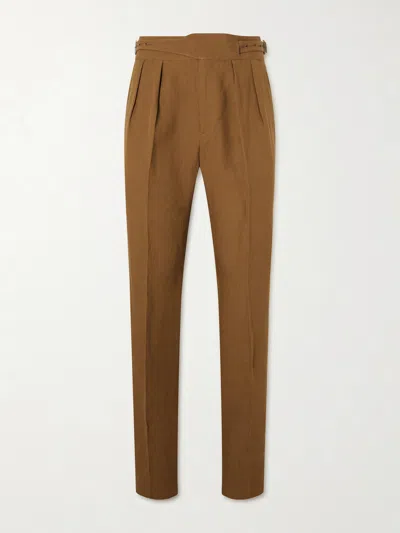 Rubinacci Manny Straight-leg Pleated Linen Trousers In Brown