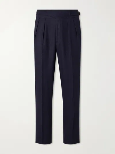 Rubinacci Manny Tapered Mélange Virgin Wool-twill Trousers In Blue