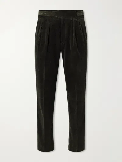 Rubinacci Manny Tapered Pleated Cotton-corduroy Suit Trousers In Black