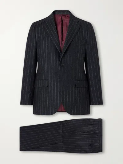 Rubinacci Pinstriped Virgin Wool-flannel Suit In Black