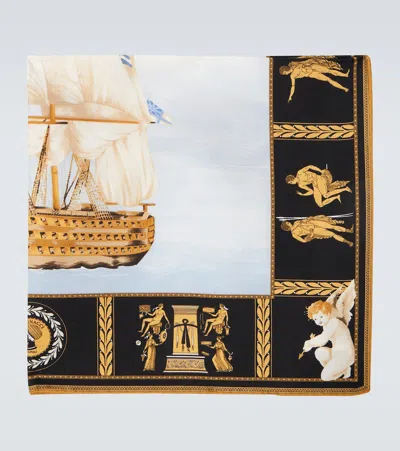 Rubinacci Printed Silk Pocket Square In Black