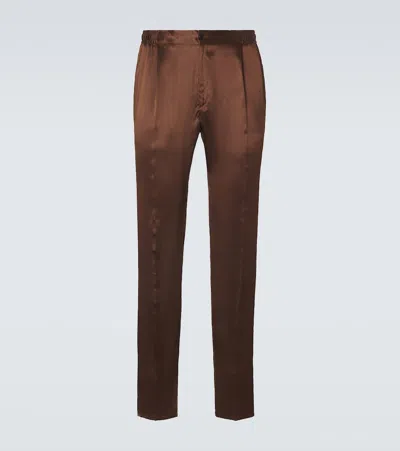 Rubinacci Reversible Silk Straight Pants In Brown