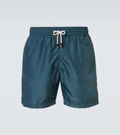 Rubinacci Satin Swim Trunks In Blue