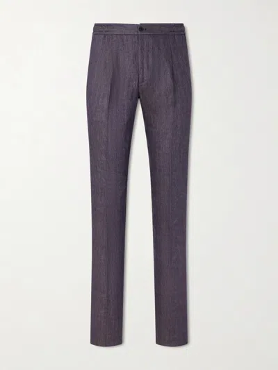 Rubinacci Straight-leg Linen Trousers In Blue