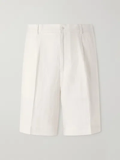 Rubinacci Straight-leg Pleated Cotton Shorts In White