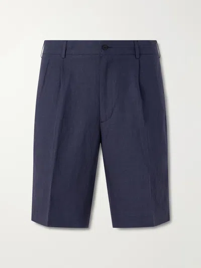 Rubinacci Straight-leg Pleated Linen Shorts In Blue