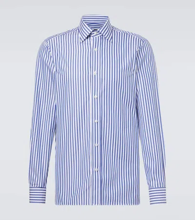 Rubinacci Striped Cotton Poplin Shirt In Blue