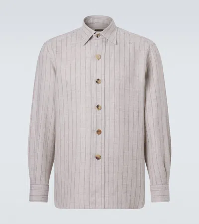 Rubinacci Striped Linen And Wool Shirt In Pink