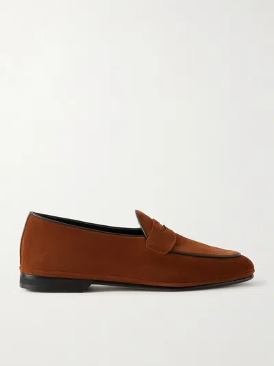 Rubinacci Suede Penny Loafers In Orange