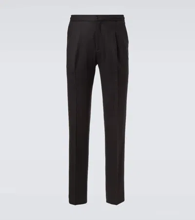 Rubinacci Virgin Wool Flannel Tapered Pants In Black
